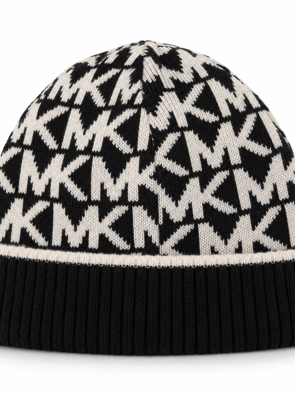 Michael Kors Black & Cream MK Logo Knit Hat